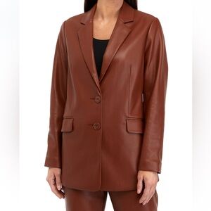 Single Thread Brown Faux Leather Blazer | Classic Fit | Large
